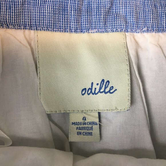 Anthropologie Odille Skirt 4 Blue Linen Blend Layered Embroidered A Line Knee - Picture 11 of 15